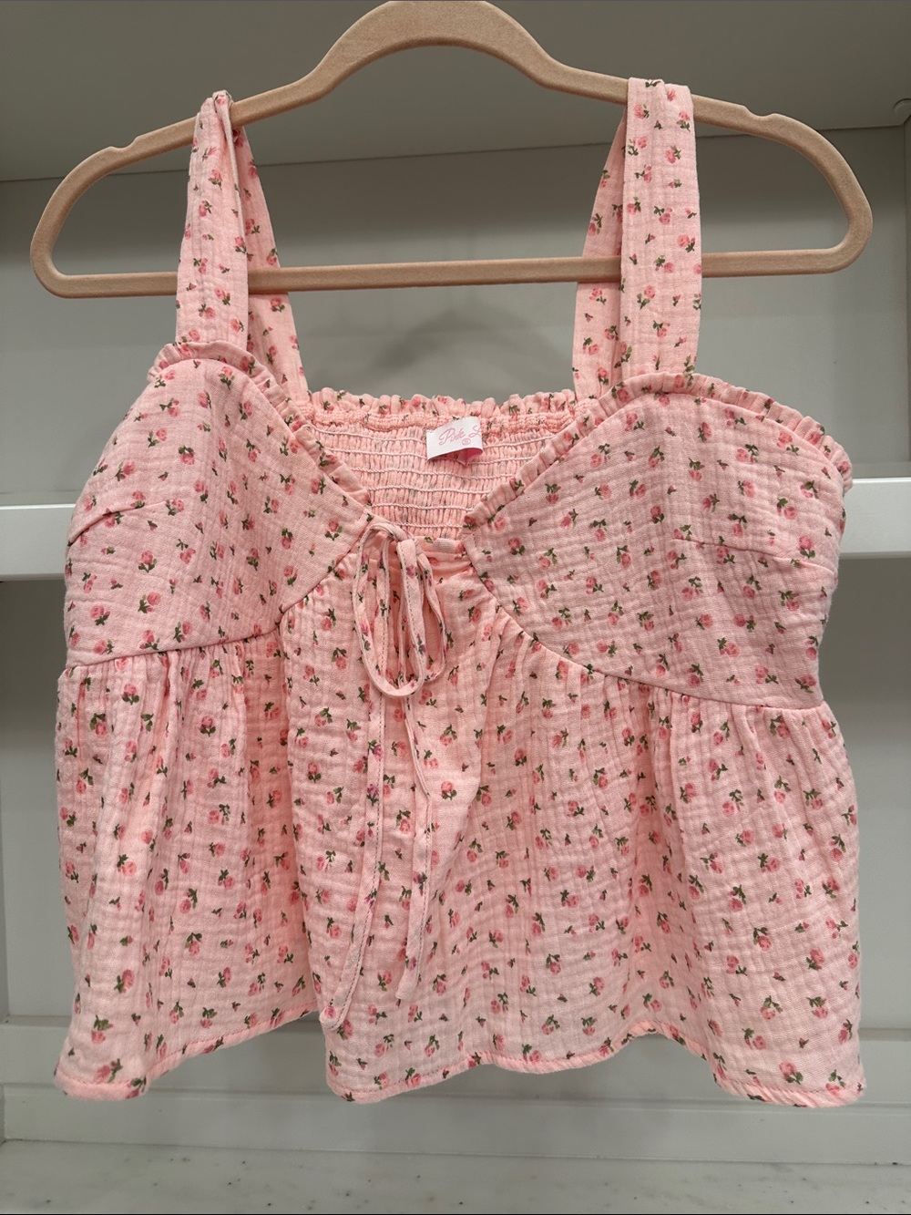 Pink Lily small Pink Floral Smocked Tank Top. Like new